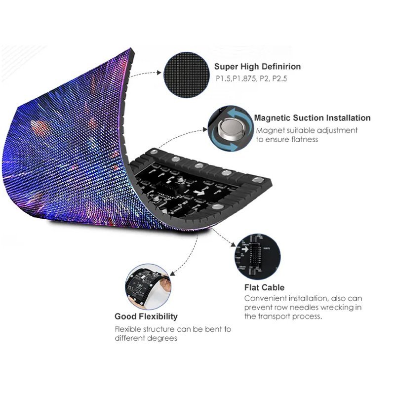 Внутренний полноцветный изогнутый гибкий модуль P2 5 для рекламных светодиодных видеоэкранов