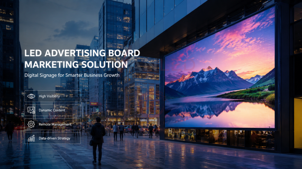 Solução de marketing com painéis publicitários de LED, sinalização digital e telas para ambientes externos