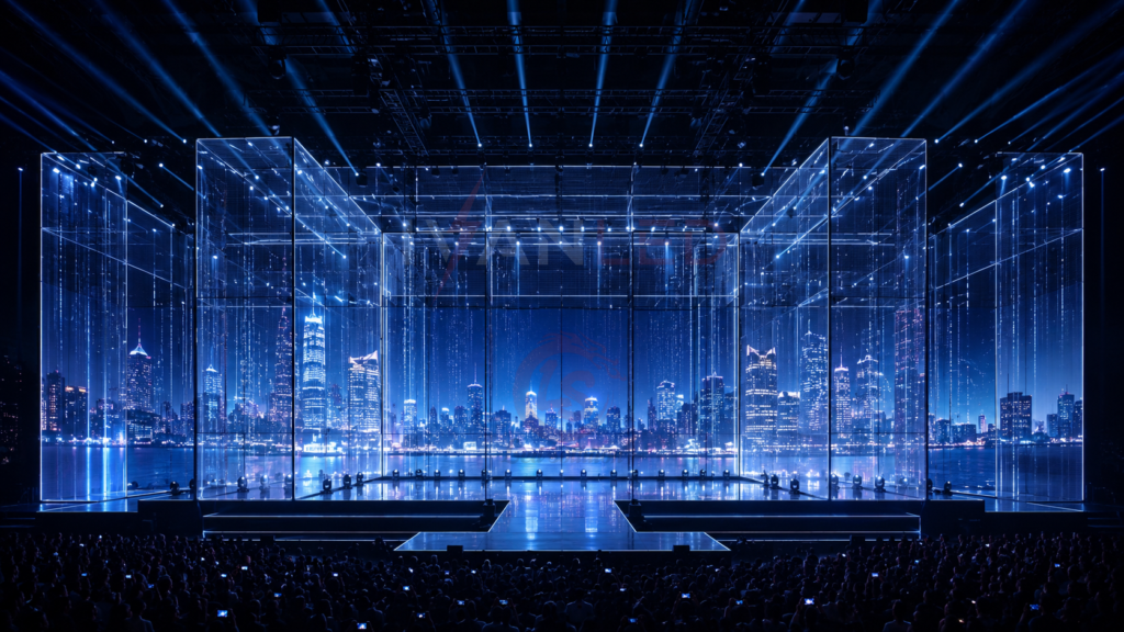 şeffaf LED ekran sahne tasarımı konser görsel efekti şeffaf ekran şeffaf LED ekran sahne tasarımı konser görsel efekti şeffaf ekran