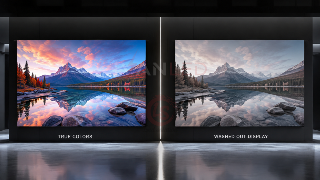 LED screen color accuracy comparison true colors vs washed out display LED screen color accuracy comparison true colors vs washed out display