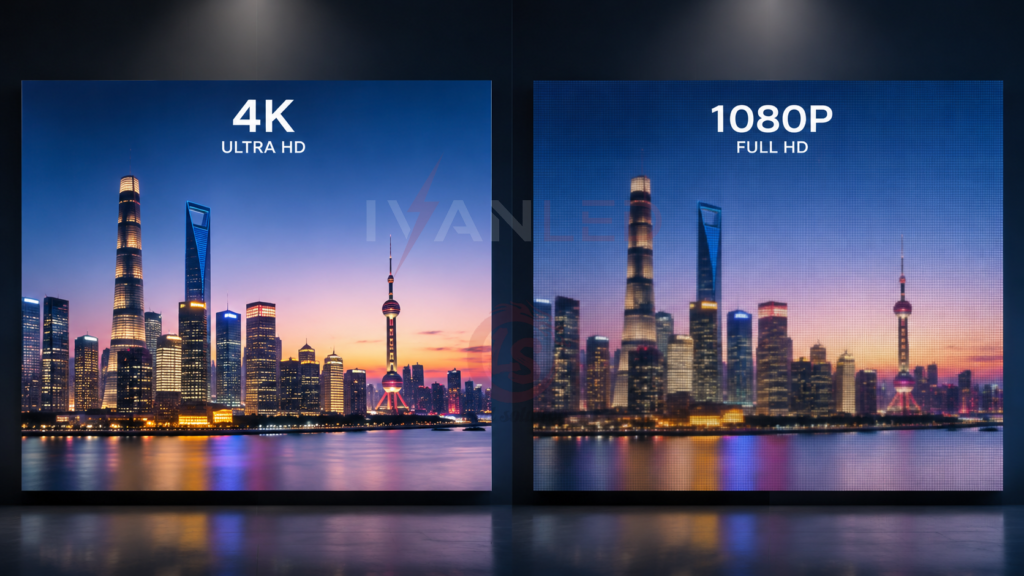 Ticari amaçlı LED ekranlar için 4K ve 1080p çözünürlük karşılaştırması Ticari amaçlı LED ekranlar için 4K ve 1080p çözünürlük karşılaştırması