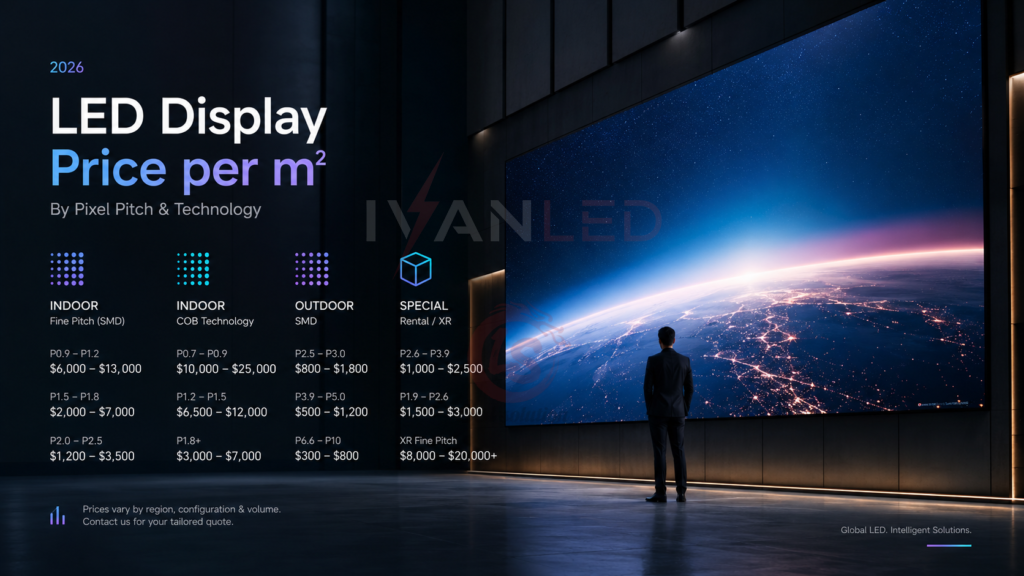 LED display price per square meter by pixel pitch and technology 2026