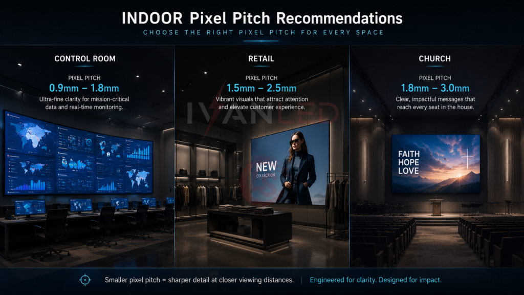 indoor pixel pitch recommendations by application