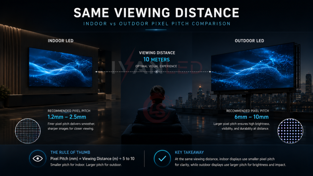 same viewing distance indoor vs outdoor pixel pitch comparison chart