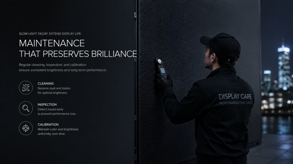 LED display maintenance cleaning inspection calibration to slow light decay