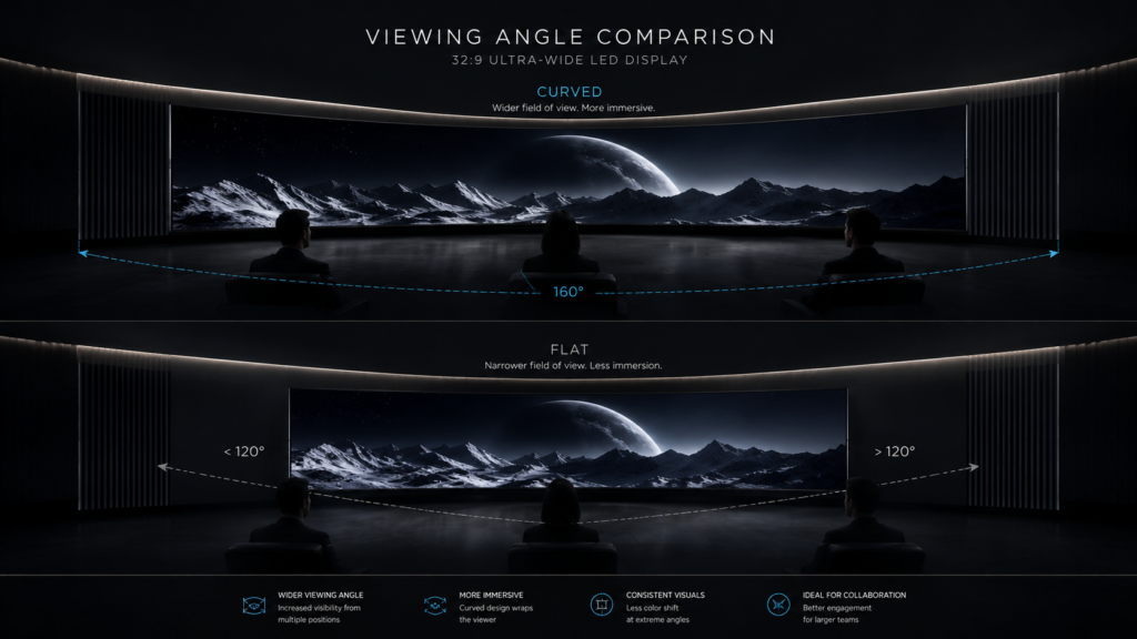 curved vs flat 32:9 ultra-wide LED display viewing angle comparison curved vs flat 32:9 ultra-wide LED display viewing angle comparison