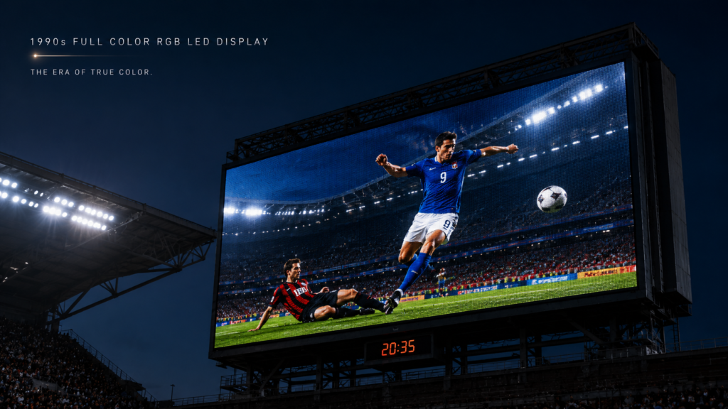 Pantalla LED RGB a todo color para estadios; la invención del LED azul en la década de 1990