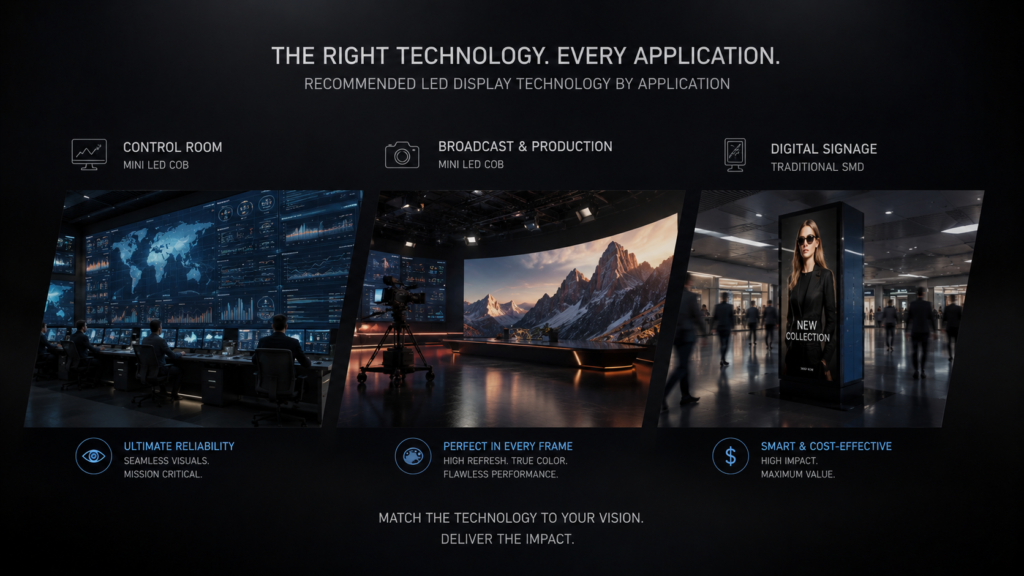 recommended LED display technology by application control room broadcast digital signage recommended LED display technology by application control room broadcast digital signage