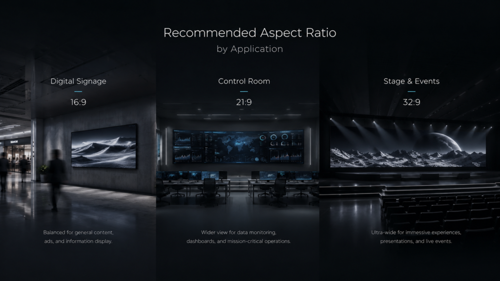 recommended aspect ratio for LED display by application digital signage control room stage recommended aspect ratio for LED display by application digital signage control room stage