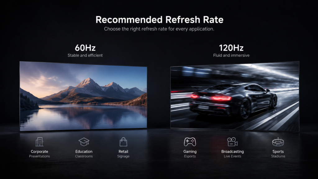 Frecuencia de actualización recomendada: 60 Hz o 120 Hz, según la aplicación. Pantalla LED