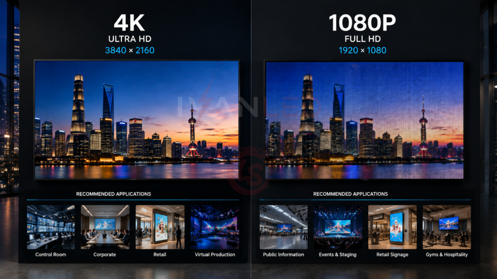 4K ve 1080p: Ticari LED ekranlar için önerilen kullanım alanları 4K ve 1080p: Ticari LED ekranlar için önerilen kullanım alanları