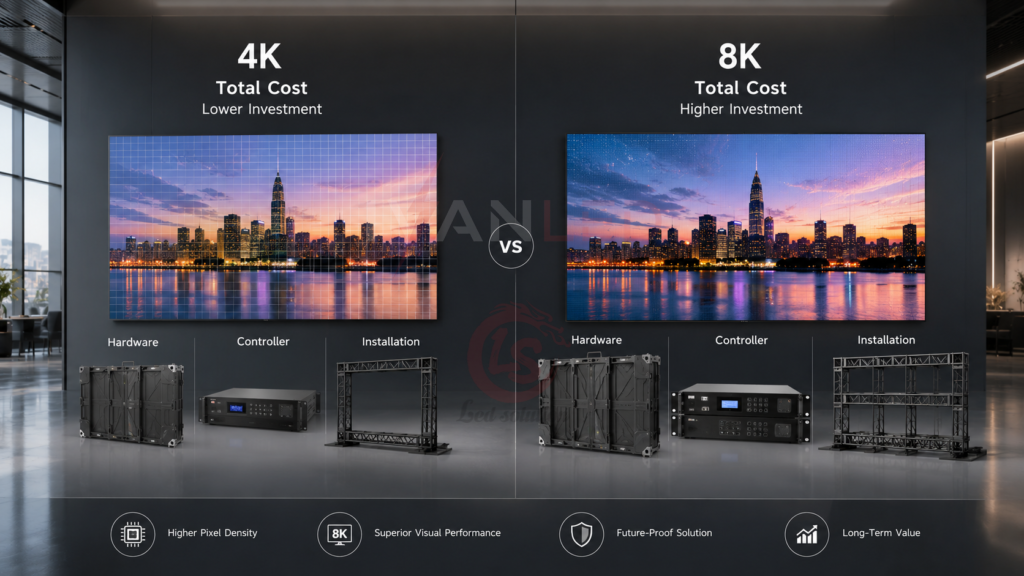 8K ve 4K LED ekranların maliyet karşılaştırması, donanım denetleyicisi kurulumu