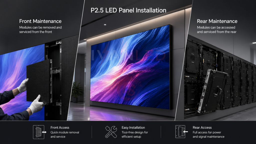 P2.5 LED 패널 전면 유지보수 및 후면 유지보수 설치 P2.5 LED 패널 전면 유지보수 및 후면 유지보수 설치