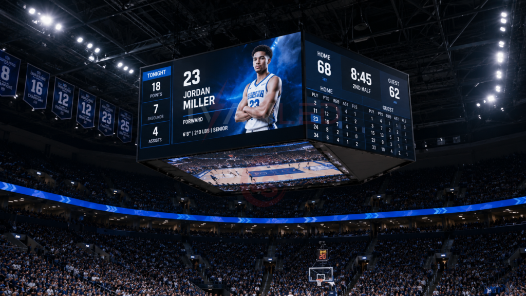 center-hung LED display stadium scoreboard stats athlete introduction
