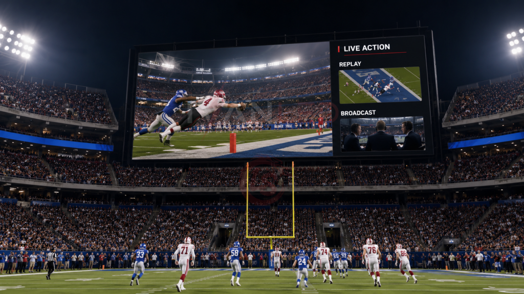 stadium LED display end-zone main screen live action replay broadcast