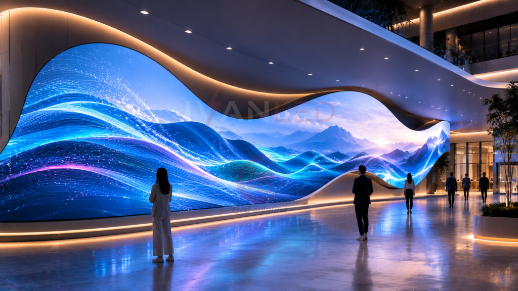 wave curved LED display creative architectural installation visual effect
