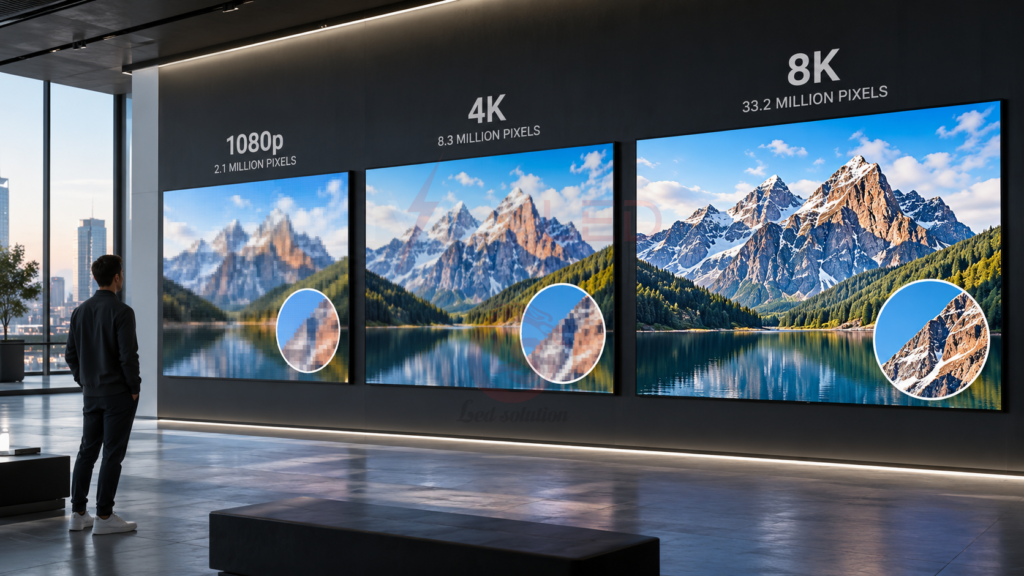 1080p vs 4K vs 8K resolution comparison for commercial LED displays 1080p vs 4K vs 8K resolution comparison for commercial LED displays