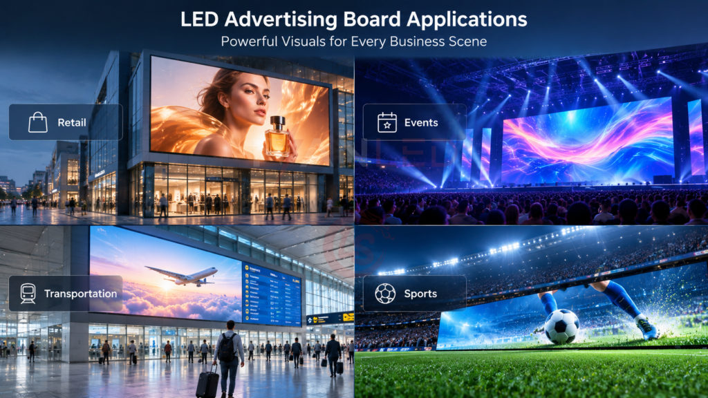 Aplicações de painéis publicitários de LED: varejo, eventos, transporte, esportes
