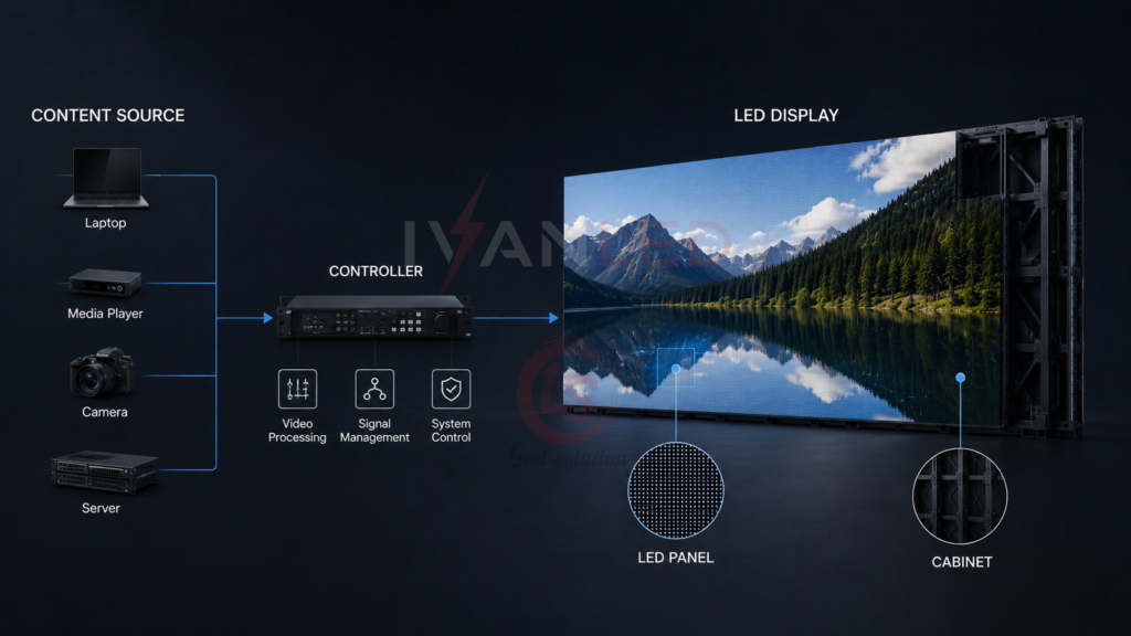 Architektur einer LED-Anzeige – Schema der Inhaltsquelle für den LED-Panel-Controller