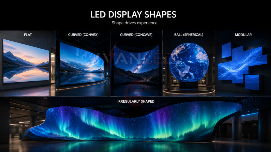 LED displays shapes flat, curved, ball, modular, and irregularly shaped LED displays shapes flat, curved, ball, modular, and irregularly shaped