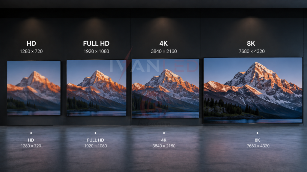 LED screen resolution standards HD vs Full HD vs 4K vs 8K LED screen resolution standards HD vs Full HD vs 4K vs 8K