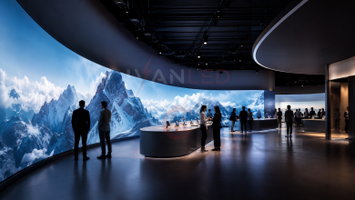 display LED curvo, esperienza visiva immersiva, architettura, vendita al dettaglio, evento